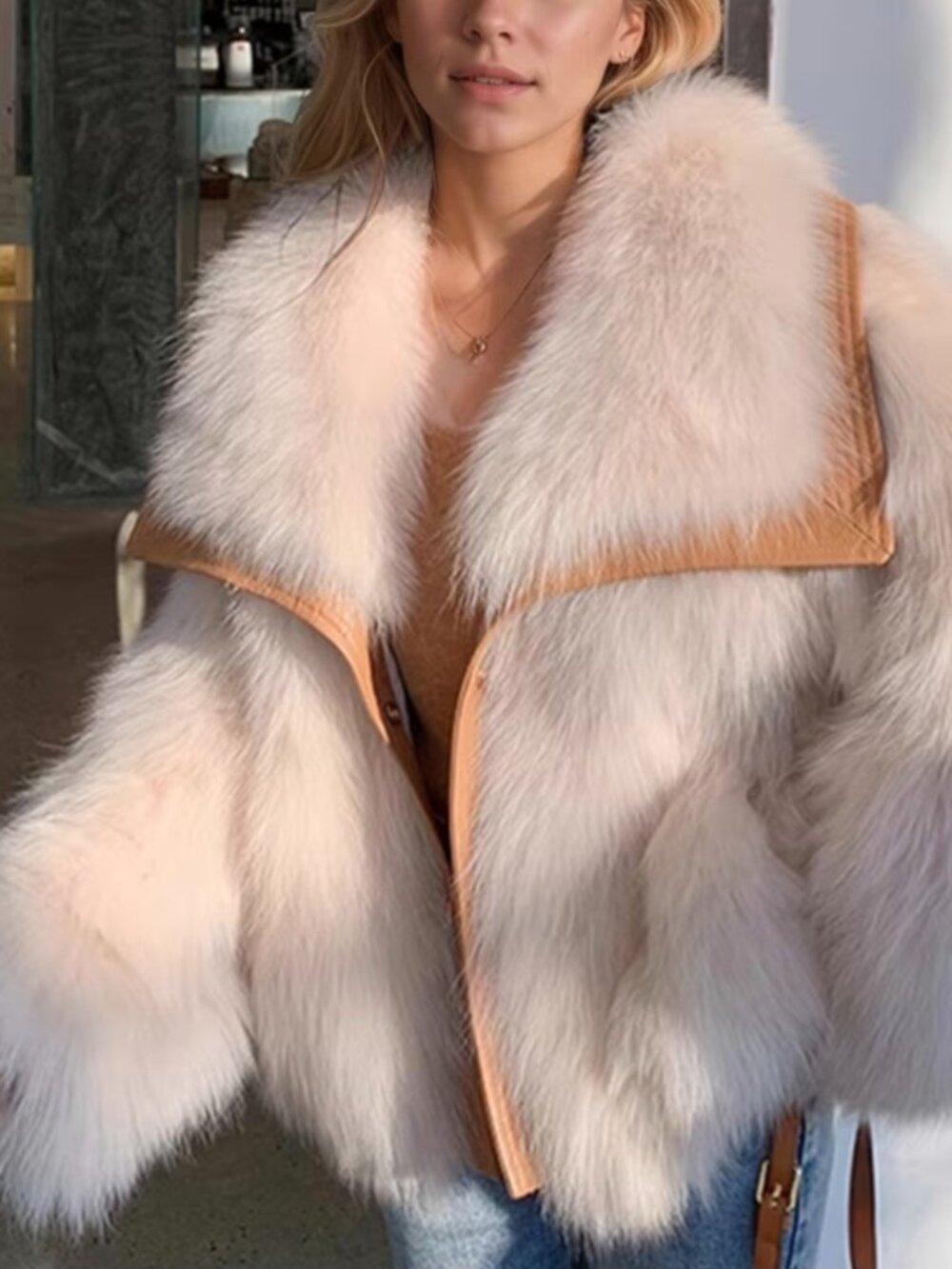 Women'S Faux Coat,Stylish Plush Jacket for Women, Featuring a Large Lapel